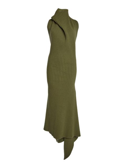 Victoria Beckham Asymmetric Ribbed Maxi Dress green