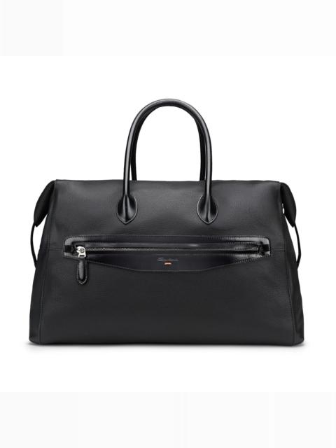Santoni Black tumbled leather weekend bag