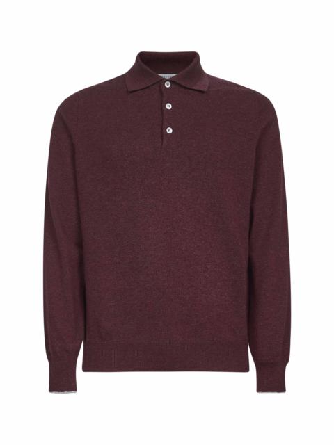 Brunello Cucinelli Brunello Cucinelli Men Burgundy Cashmere Knit Polo Shirt