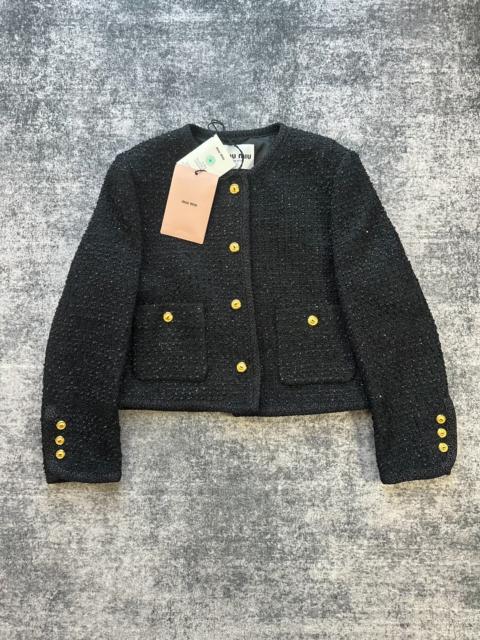 Miu Miu Miu Miu new arrival: Black tweed jacket with sequins and gold buttons.