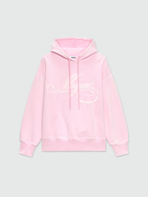 MSGM Pink jersey hoodie with cursive MSGM logo