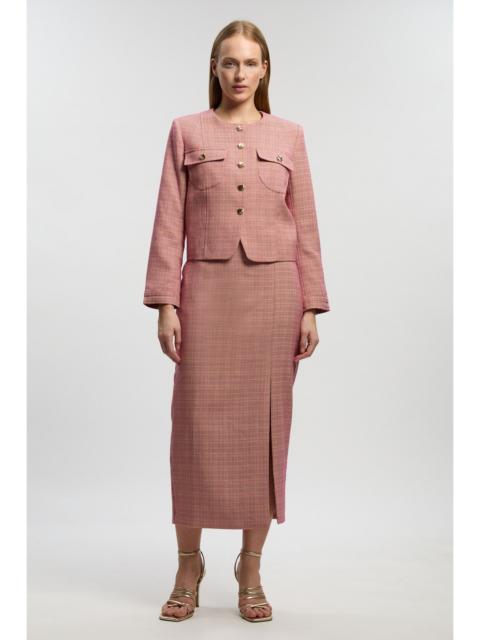 KAREN MILLEN Petite Tailored Check Pencil Midi Skirt