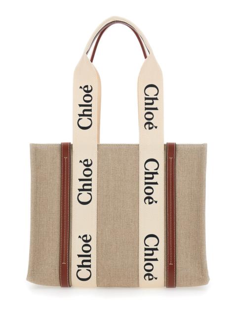 Chloé Chloé Women 'Medium Woody' Beige Handbag With Logo Lettering On The Front In Linen Woman