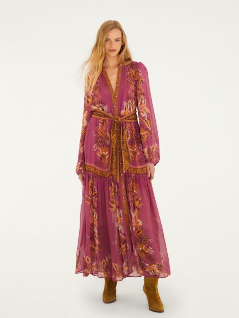 FARM RIO Pink Delicate Chintz Puff Sleeve Belted Maxi Dress