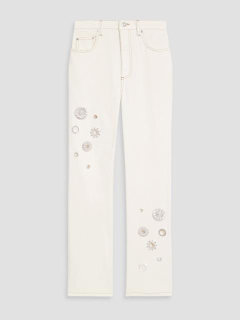 AREA Embellished high-rise straight-leg jeans