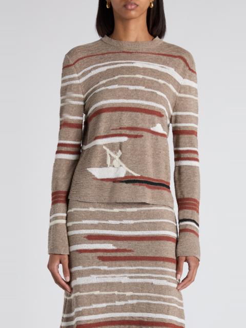 Bottega Veneta Bottega Veneta Venice Intarsia Linen & Cotton Mélange Sweater in Maple/Chalk at Nordstrom