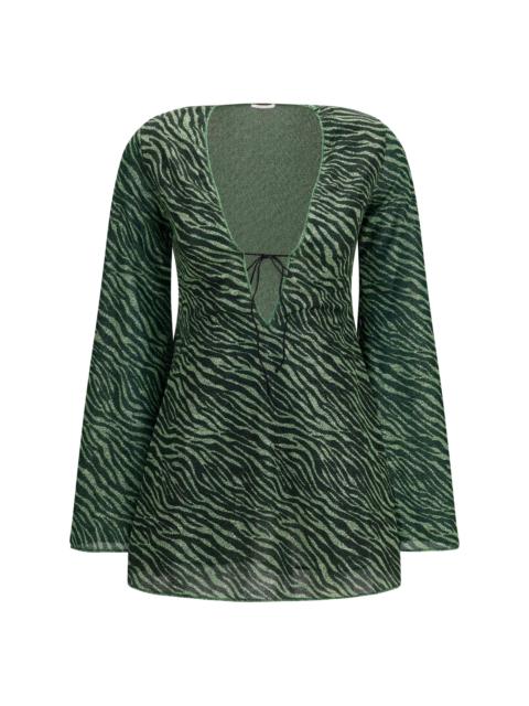 Oséree Oséree Lumière Animalier Mini Dress Green Black