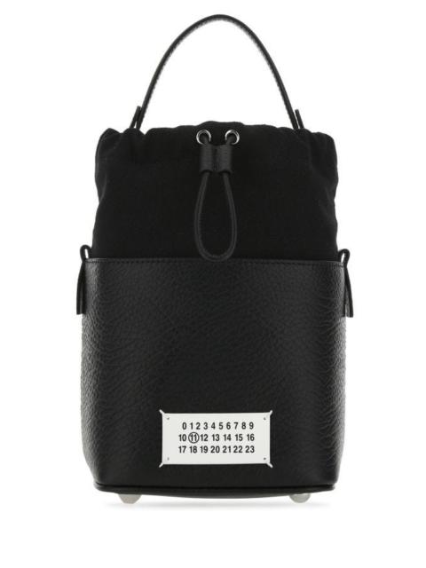 Maison Margiela Maison Margiela Woman Black Leather And Canvas Mini 5Ac Bucket Bag