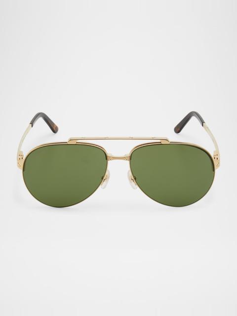Cartier Men's Metal Double-Bridge Aviator Sunglasses