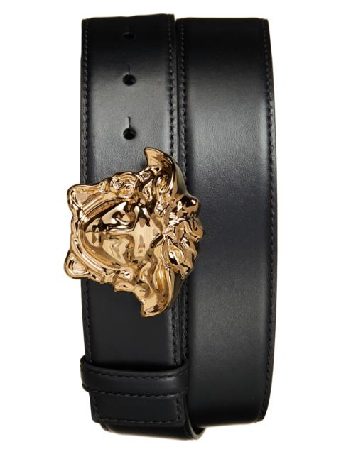 VERSACE Medusa Head Leather Belt in Black- Gold