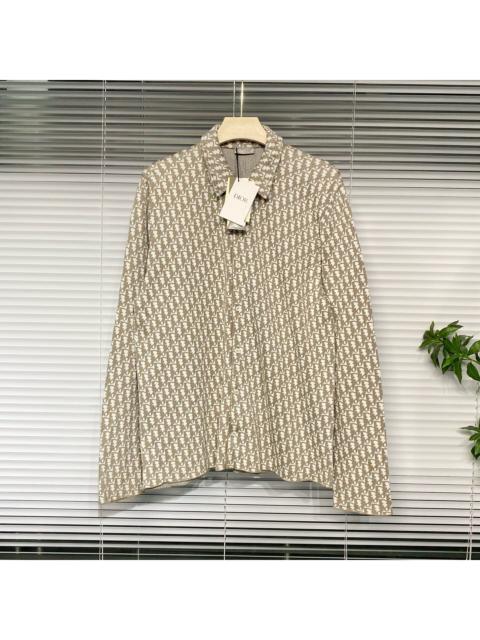 Dior Dior Knit Lapel Shirt Oblique All-Over Logo Print Cotton Button-Front Shirt