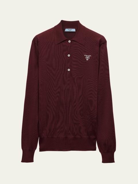 Prada Long Sleeve Silk Polo Shirt