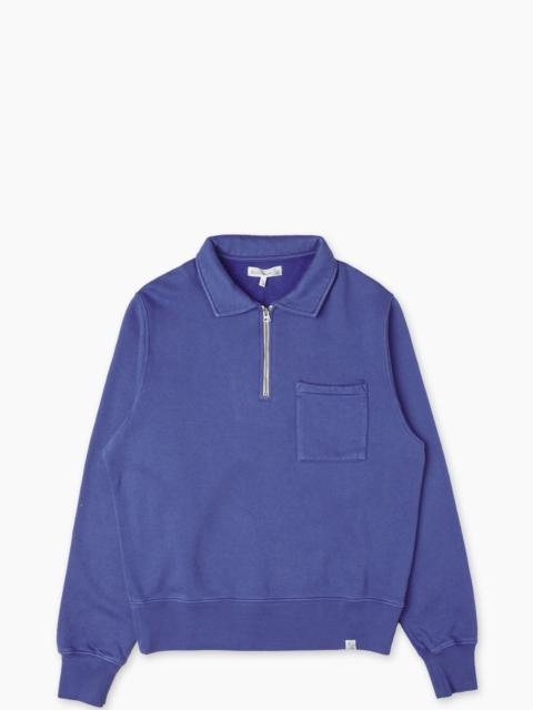 Merz b. Schwanen MERZ B. SCHWANEN ZIPC01 ZIP COLLAR SWEATSHIRT WASHED BLUE