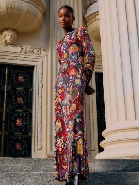 FARM RIO Multicolor Artsy Surreal Land Long Sleeve Maxi Dress