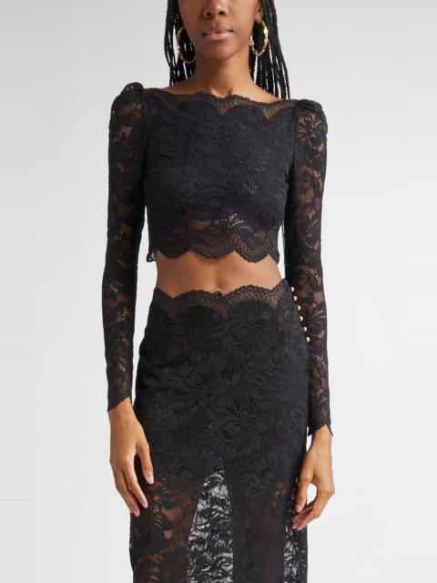 rabanne Rabanne Stretch Lace Crop Top in Black at Nordstrom