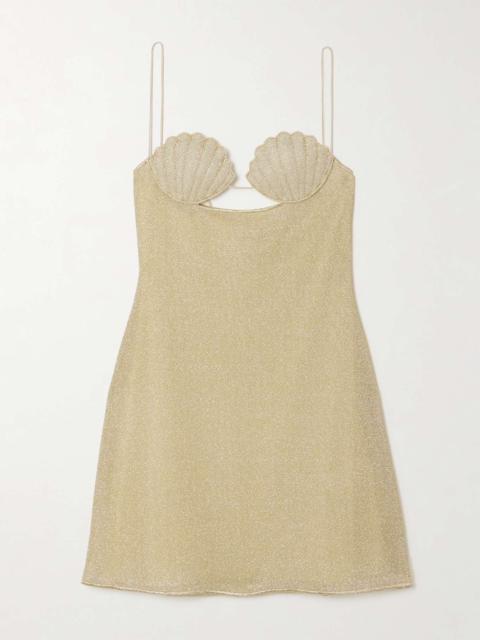Lumière cutout embroidered metallic stretch-knit mini dress Gold