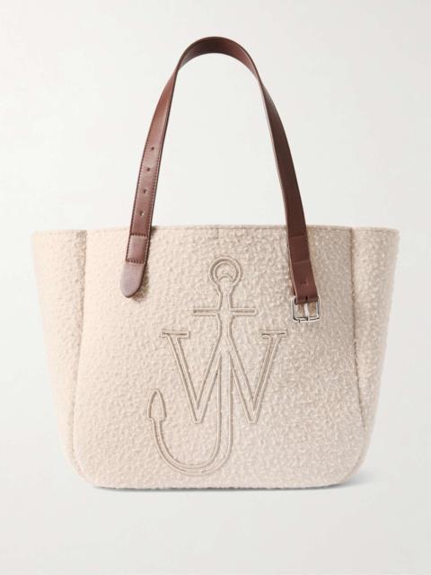 Belt leather-trimmed embroidered felt tote Beige