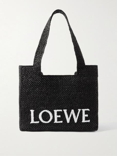 Loewe Medium Logo-Embroidered Raffia Tote Bag Black