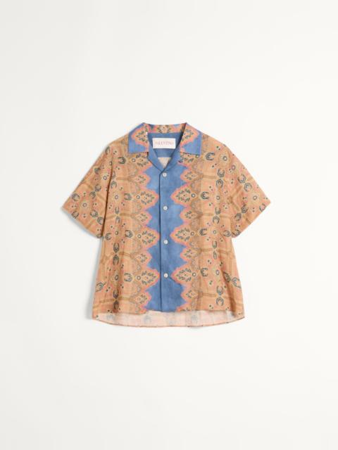 Valentino LINEN BOWLING SHIRT WITH VOYAGE IMAGINAIRE PRINT