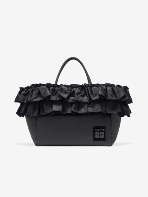 GANNI BLACK XXL RUFFLE TOTE