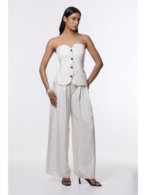 KAREN MILLEN Pinstripe Bandeau Corserted Tailored Wide Leg Jumpsuit