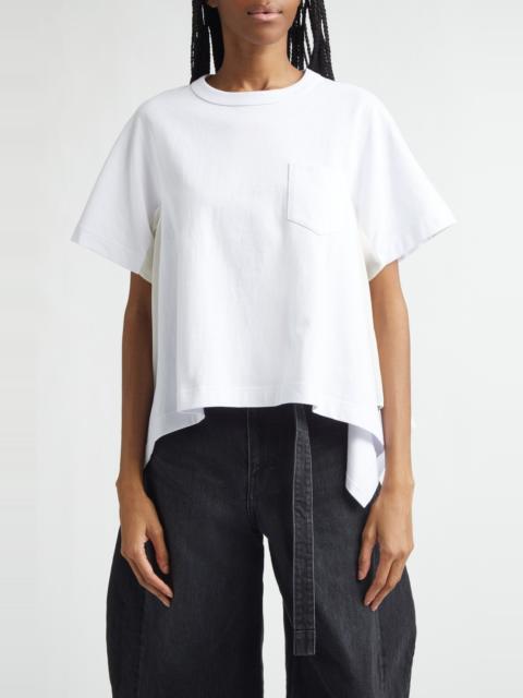 sacai Sacai Mixed Media Cotton Jersey & Satin Pocket T-Shirt in White at Nordstrom