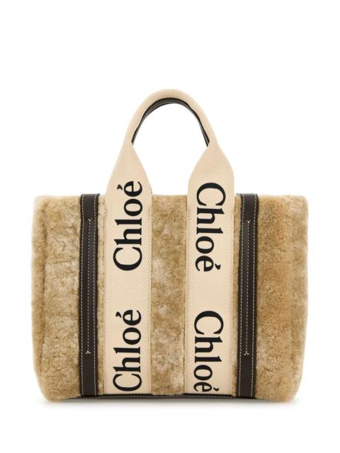 Chloé Chloe Women Beige Shearling Small Woody Shopping Bag