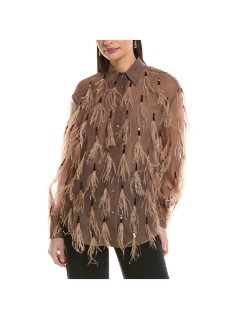 Brunello Cucinelli Brunello Cucinelli Feather Trim Silk Blouse