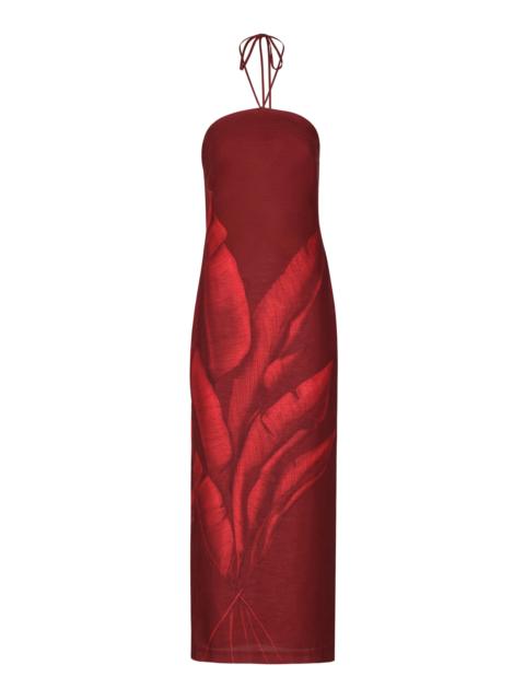 ANDRES OTALORA Costera Printed Linen Maxi Dress burgundy