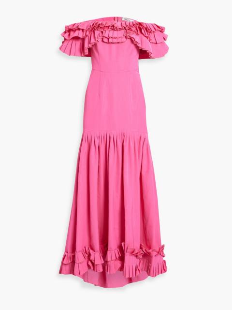 Oscar de la Renta Off-the-shoulder ruffled cotton-blend faille gown