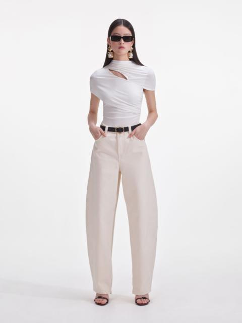 self-portrait Cream Jersey Gathered Top