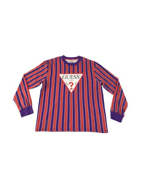 Other Designers Guess - Guess Los Angeles Striped Big Logo Design Longsleeve Tee