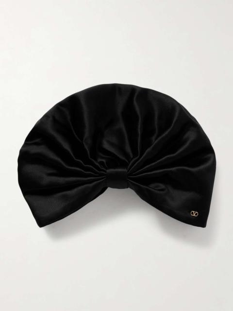 Gathered silk-satin head scarf Black