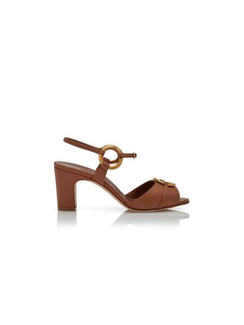 Manolo Blahnik Brown Calf Leather Slingback Sandals