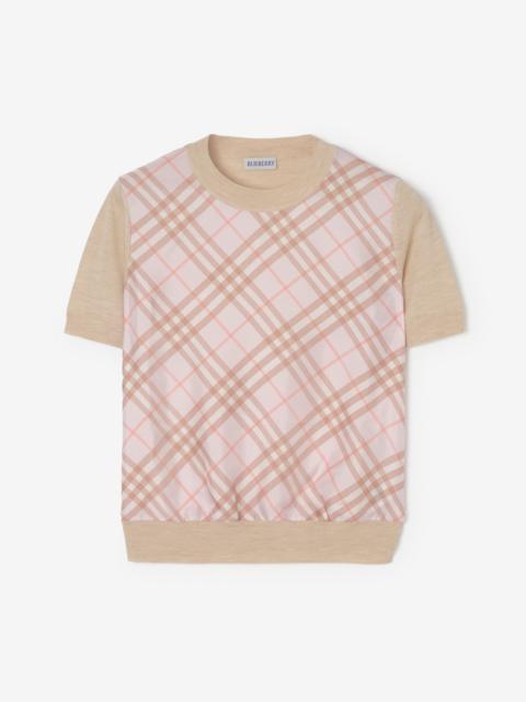 Burberry Check Panel Wool Silk Top