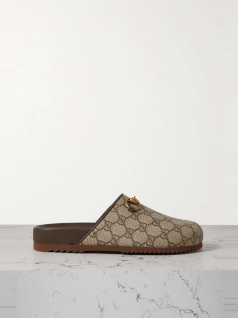 Sol embellished leather-trimmed canvas-jacquard slippers