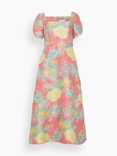 markarian Astrid Square Neck Midi Dress with Petal Sleeve in Sherbert Floral Brocade