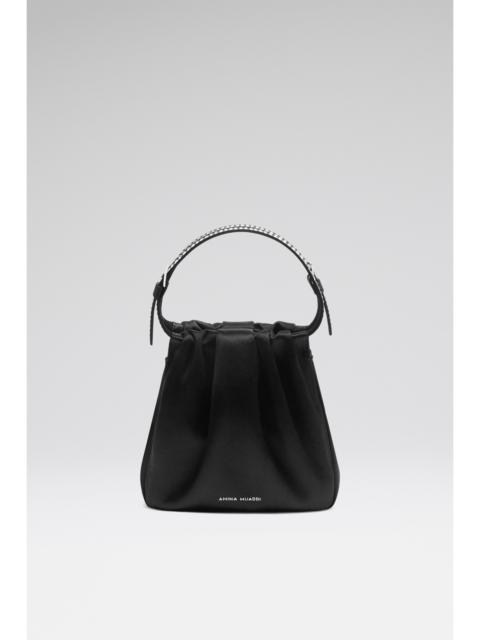 Amina Muaddi VITTORIA CRYSTAL BAG BLACK SATIN AND WHITE CRYSTALS
