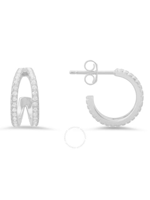 Kylie Harper - Kylie Harper Sterling Silver 15mm Double Curve CZ Hoop Earrings