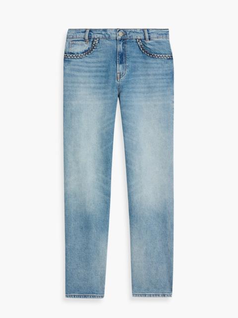 maje Braid-trimmed high-rise straight-leg jeans