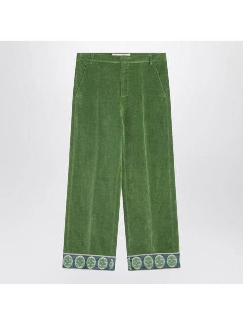 Valentino Valentino Green Velvet Trousers With Jacquard Hem Men