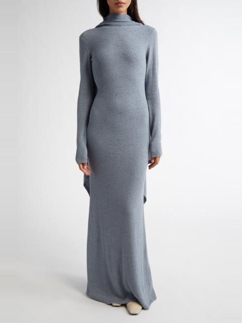 TOTEME TOTEME Cape Overlay Long Sleeve Silk Knit Dress in Mistral at Nordstrom