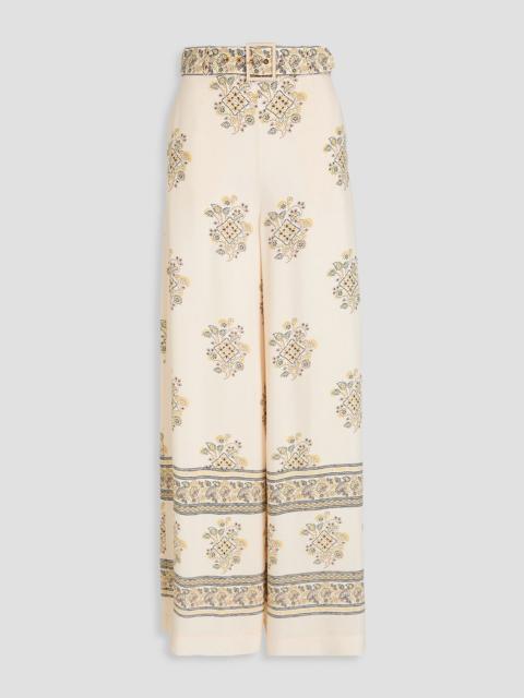 Zimmermann Belted printed crepe de chine wide-leg pants