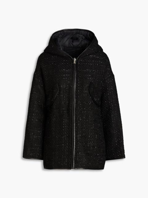 maje Reversible metallic bouclé-tweed and shell hooded jacket