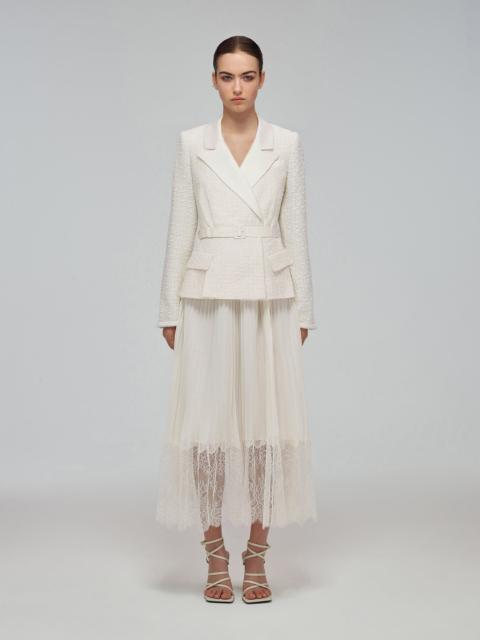 self-portrait Cream Tailored Bouclé And Chiffon Midi Dress