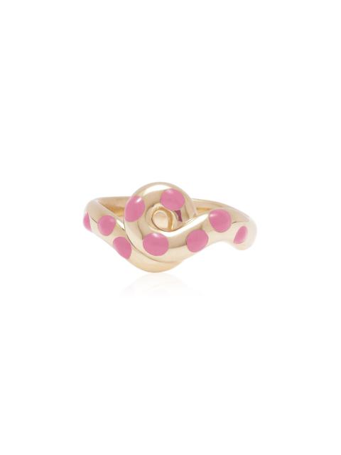 BEA BONGIASCA 9k Yellow Gold Chunky Wave Polka Dots Ring in Pink pink