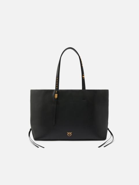 PINKO MEDIUM LEATHER SHOPPER BAG WITH METAL DETAILS