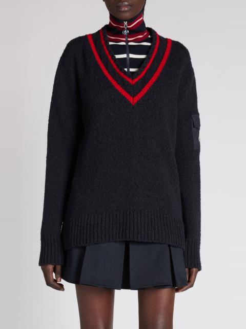 Moncler Moncler Padded V-Neck Sweater in Dark Navy Blue at Nordstrom