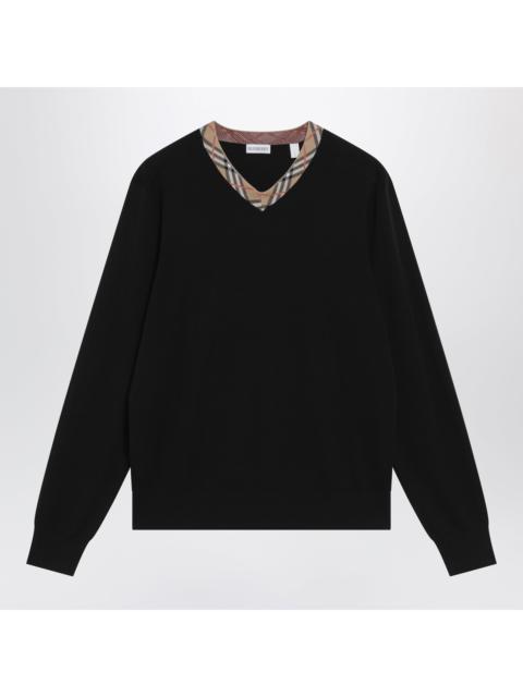 Burberry Burberry Black Wool Sweater With Check Motif Neckline Men
