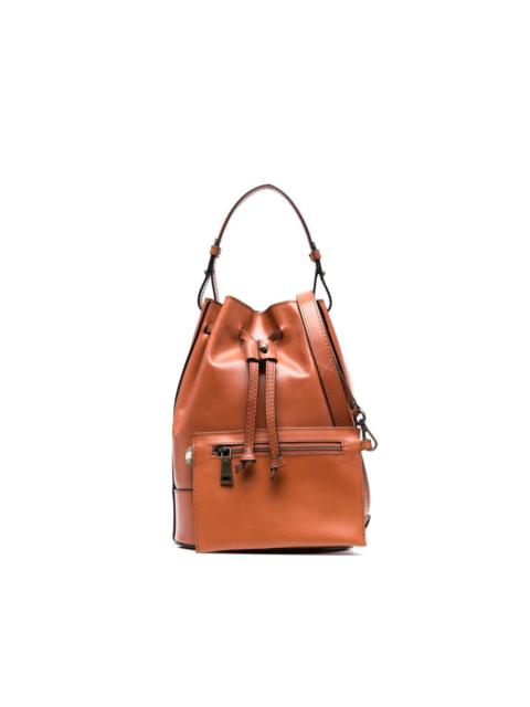 Saddle leather drawstring bucket bag